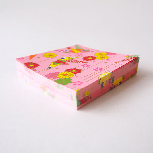 Pack of 100 Sheets 7x7cm Yuzen Washi Origami Paper HZ-463 - Origami Cranes Pink (S) - washi paper - Lavender Home London