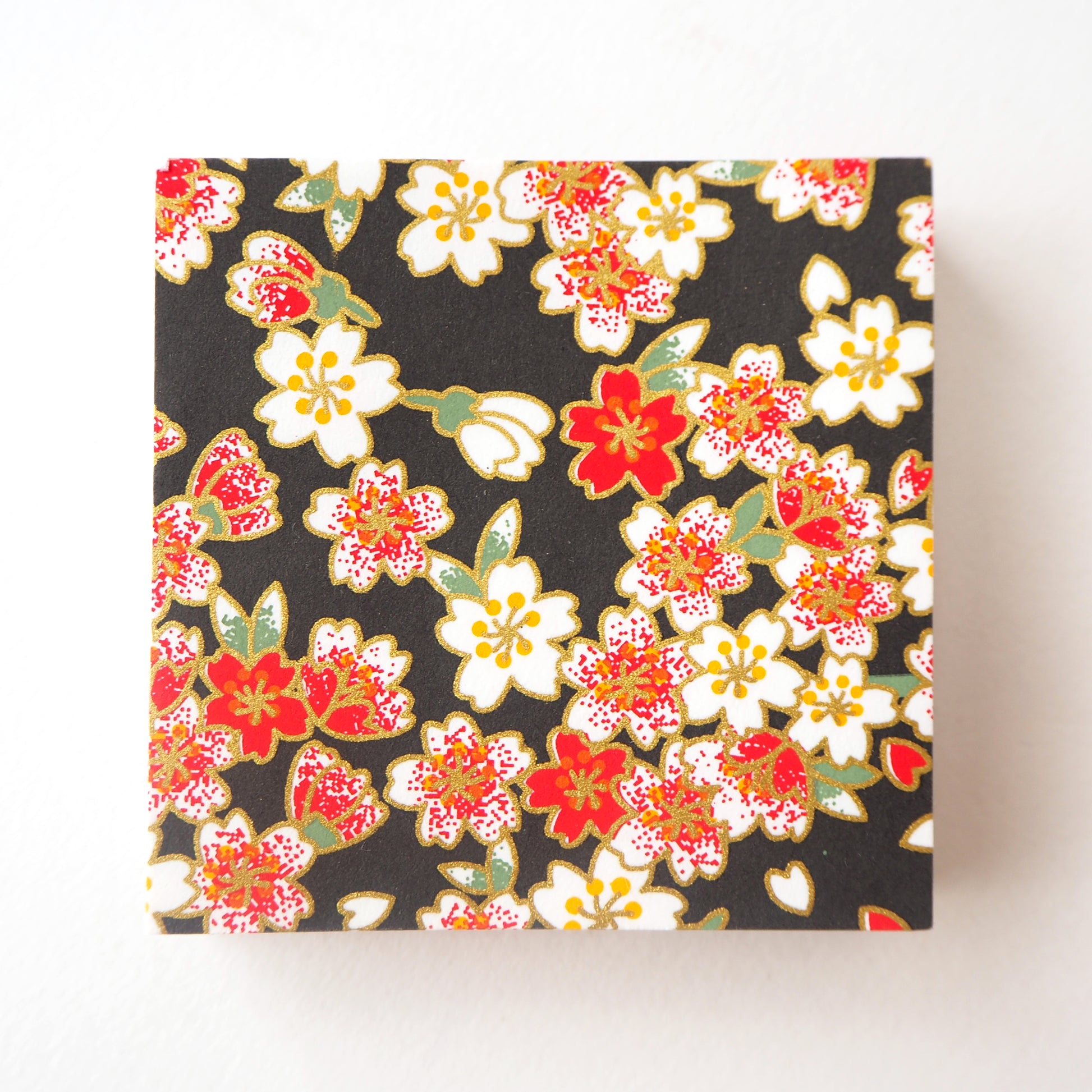 Pack of 100 Sheets 7x7cm Yuzen Washi Origami Paper HZ-464 - Red Pink Cherry Blossom Black - washi paper - Lavender Home London