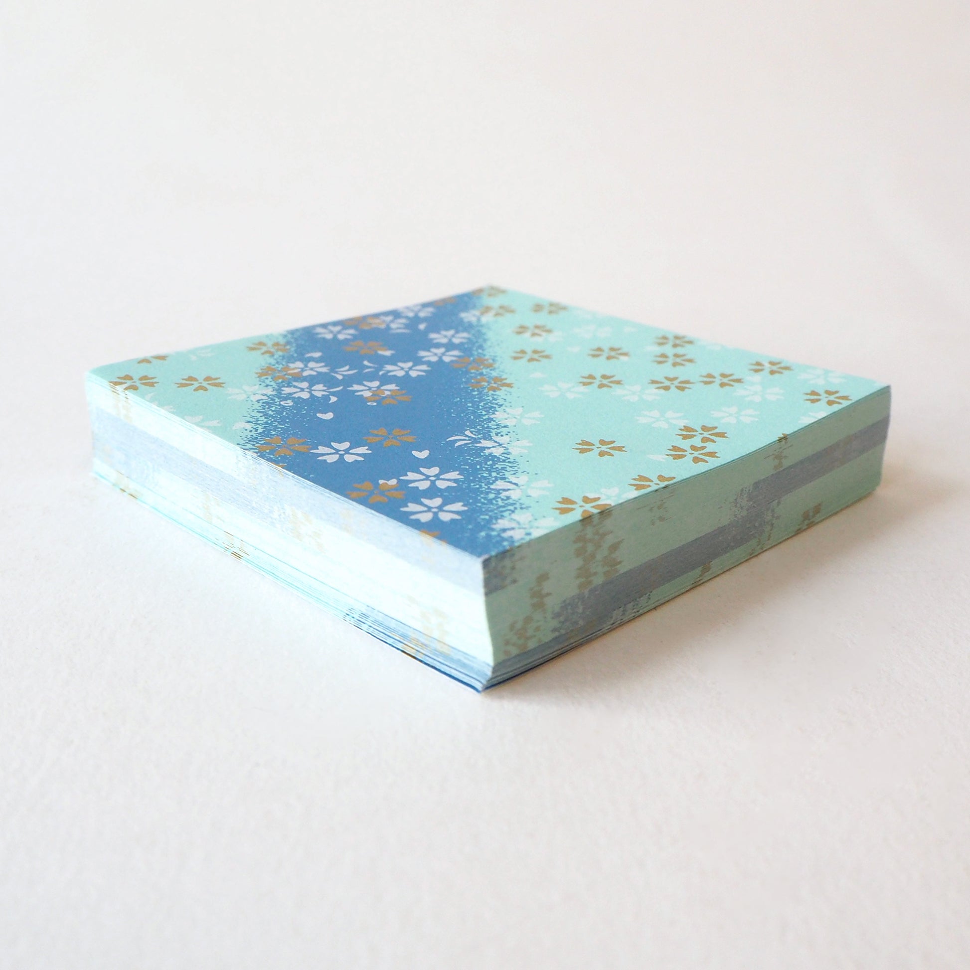 Pack of 100 Sheets 7x7cm Yuzen Washi Origami Paper HZ-467 - Small Cherry Blossom Blue Shades Stripes - washi paper - Lavender Home London