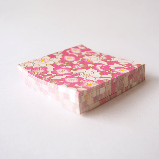 Pack of 100 Sheets 7x7cm Yuzen Washi Origami Paper HZ-481 - Cloudy Plum Flower Pink - washi paper - Lavender Home London
