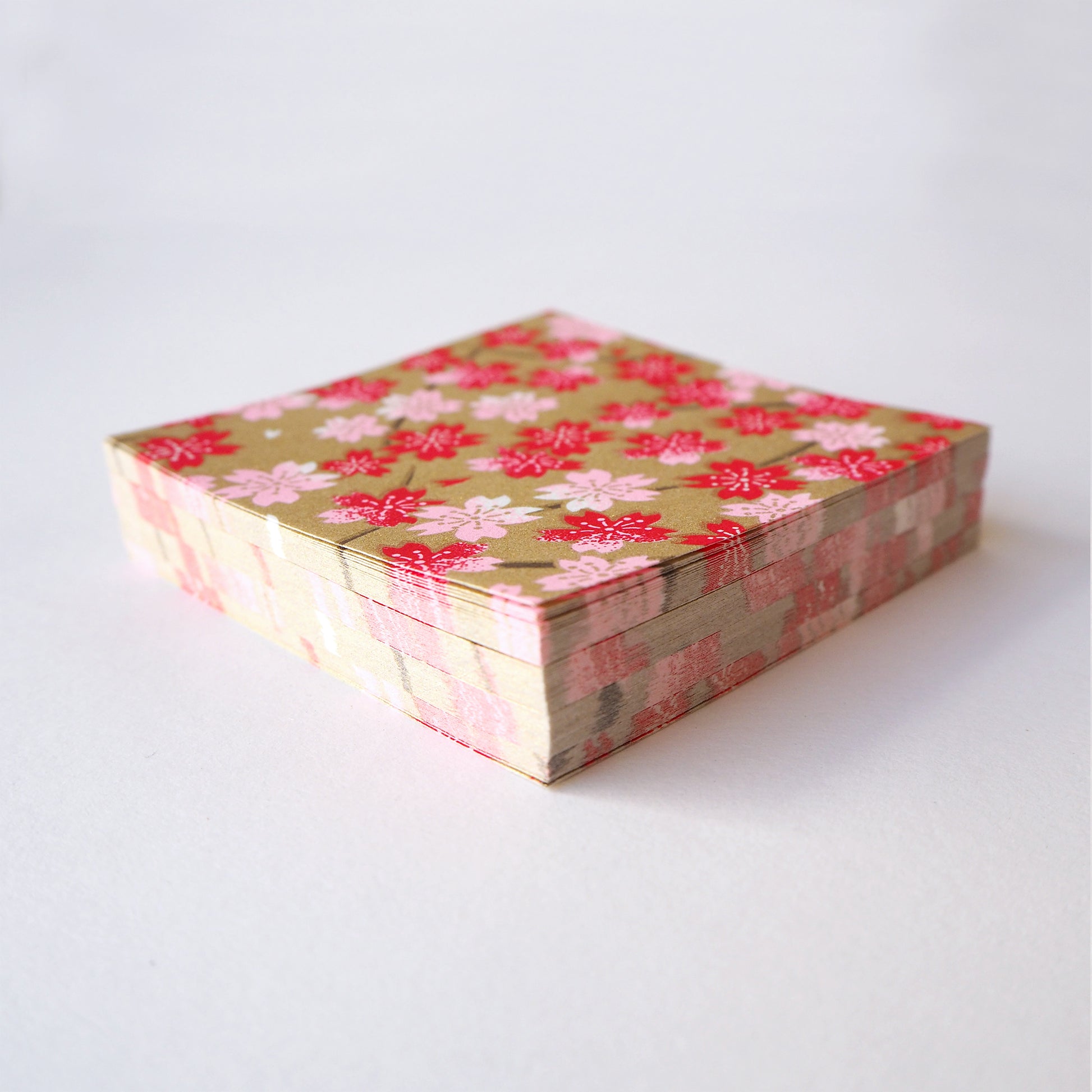 Pack of 100 Sheets 7x7cm Yuzen Washi Origami Paper HZ-490 - Red Pink Cherry Blossom Gold - washi paper - Lavender Home London