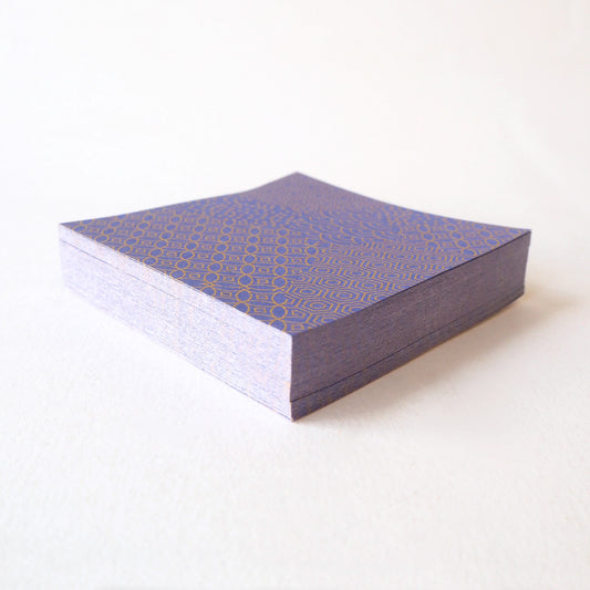 Pack of 100 Sheets 7x7cm Yuzen Washi Origami Paper HZ-495 - Blue Gold Mixed Geometric Patterns - washi paper - Lavender Home London