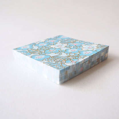 Pack of 100 Sheets 7x7cm Yuzen Washi Origami Paper HZ-500 - Cloudy Plum Flower Aqua Blue - washi paper - Lavender Home London