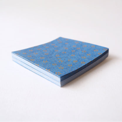Pack of 100 Sheets 7x7cm Yuzen Washi Origami Paper HZ-503 - Small Gold Cherry Blossom Blue - washi paper - Lavender Home London