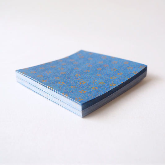 Pack of 100 Sheets 7x7cm Yuzen Washi Origami Paper HZ-503 - Small Gold Cherry Blossom Blue - washi paper - Lavender Home London