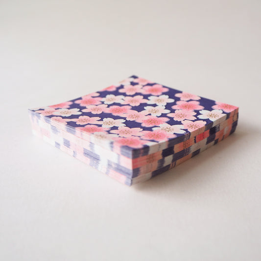 Pack of 100 Sheets 7x7cm Yuzen Washi Origami Paper HZ-505 - Pink Shades Cherry Blossom Navy - washi paper - Lavender Home London