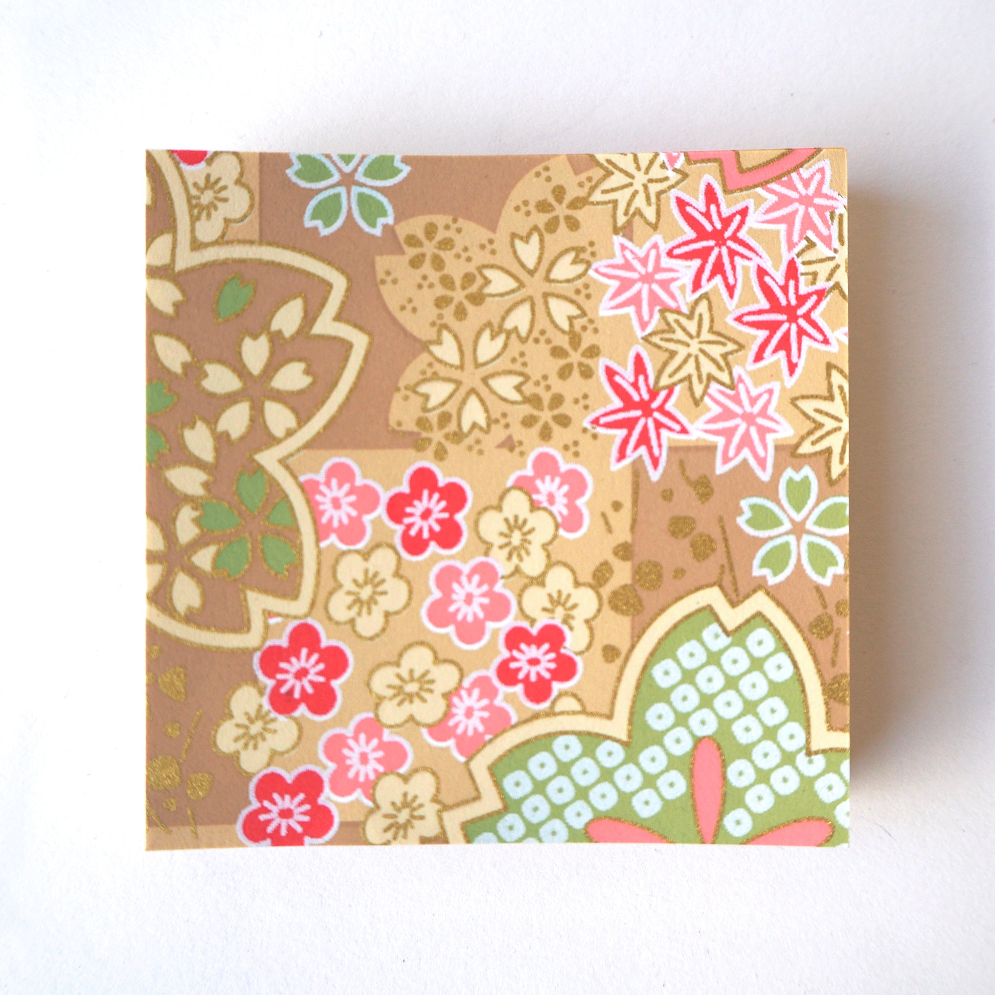 Pack of 100 Sheets 7x7cm Yuzen Washi Origami Paper HZ-508 - Mixed Floral Patterns Pink Brown - washi paper - Lavender Home London