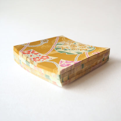 Pack of 100 Sheets 7x7cm Yuzen Washi Origami Paper HZ-509 - Chinese Characters Turmeric - washi paper - Lavender Home London