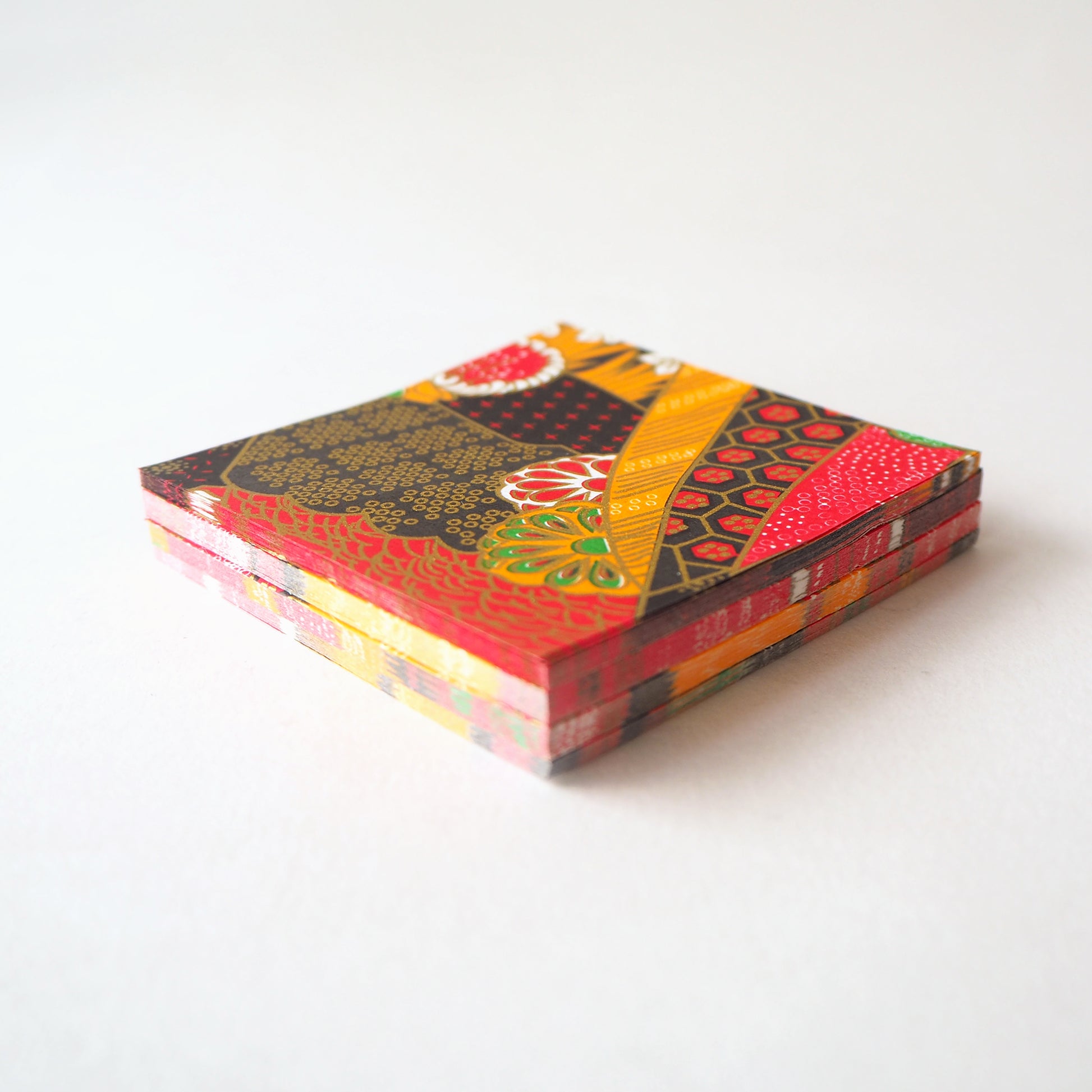 Pack of 100 Sheets 7x7cm Yuzen Washi Origami Paper HZ-515 - Mixed Patterns Orange Red Green - washi paper - Lavender Home London