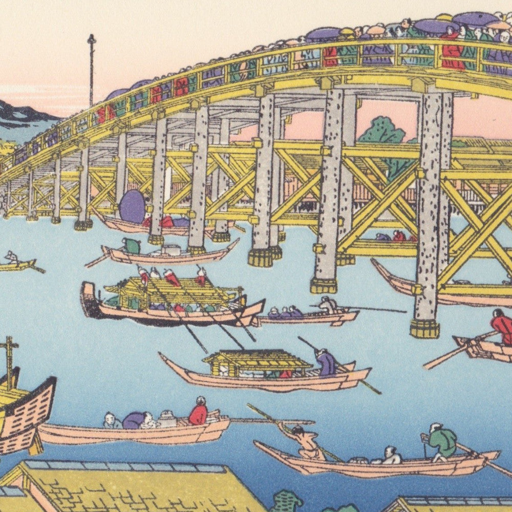 Japanese Woodblock Print 18 - Ryogokubashi in Summer by Hokusai Katsushika - Print - Lavender Home London