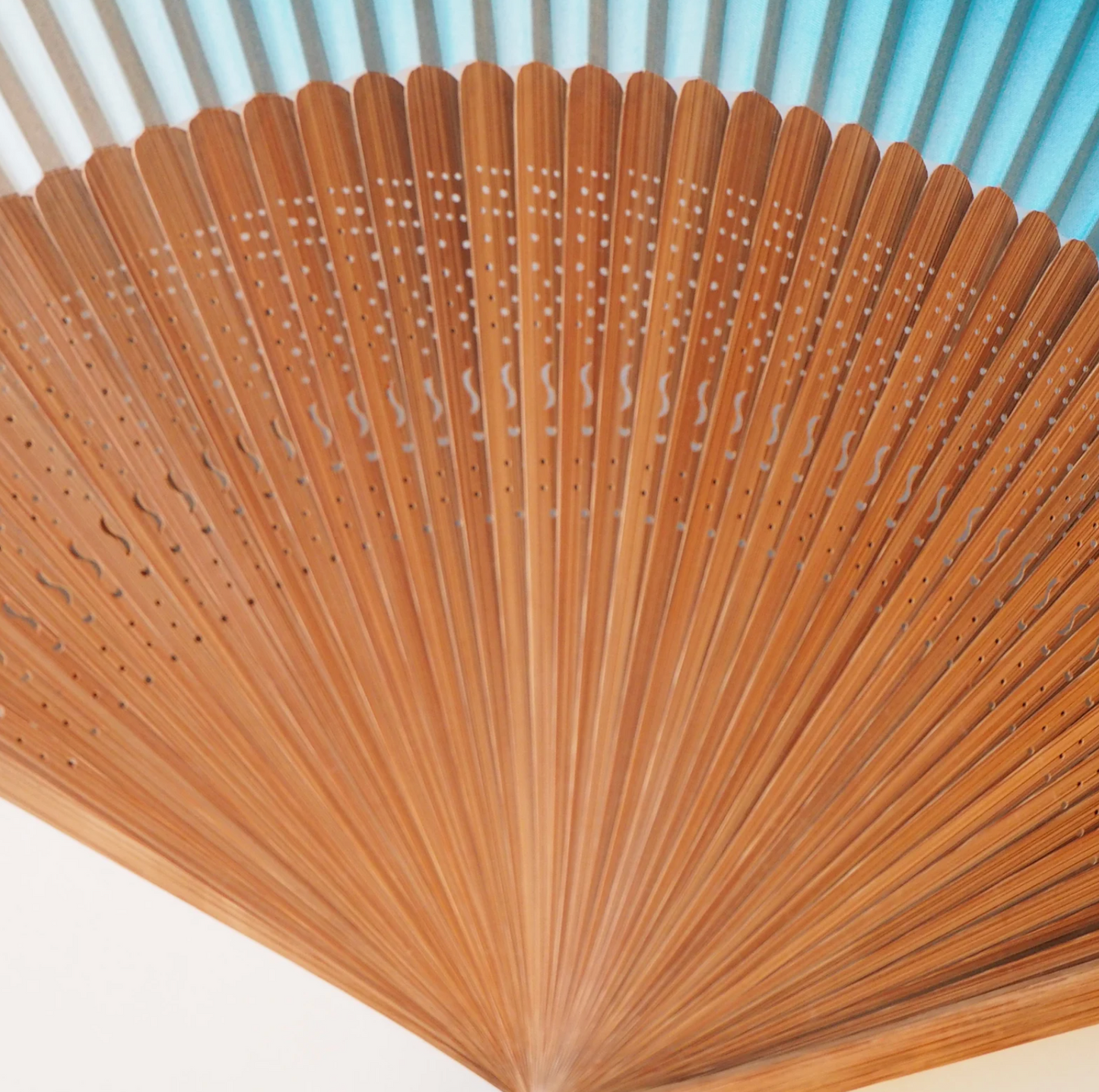 New Folding Fan -  Brown bamboo with Blue gradient
