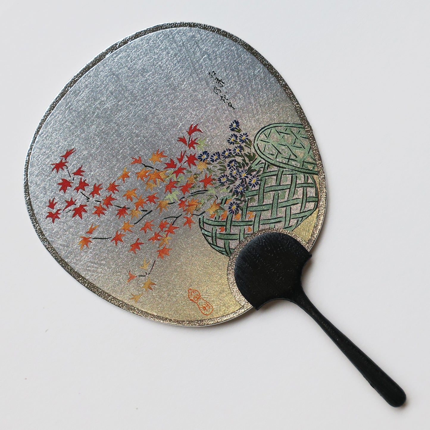 Small Uchiwa Fan Greeting Card - Flower basket