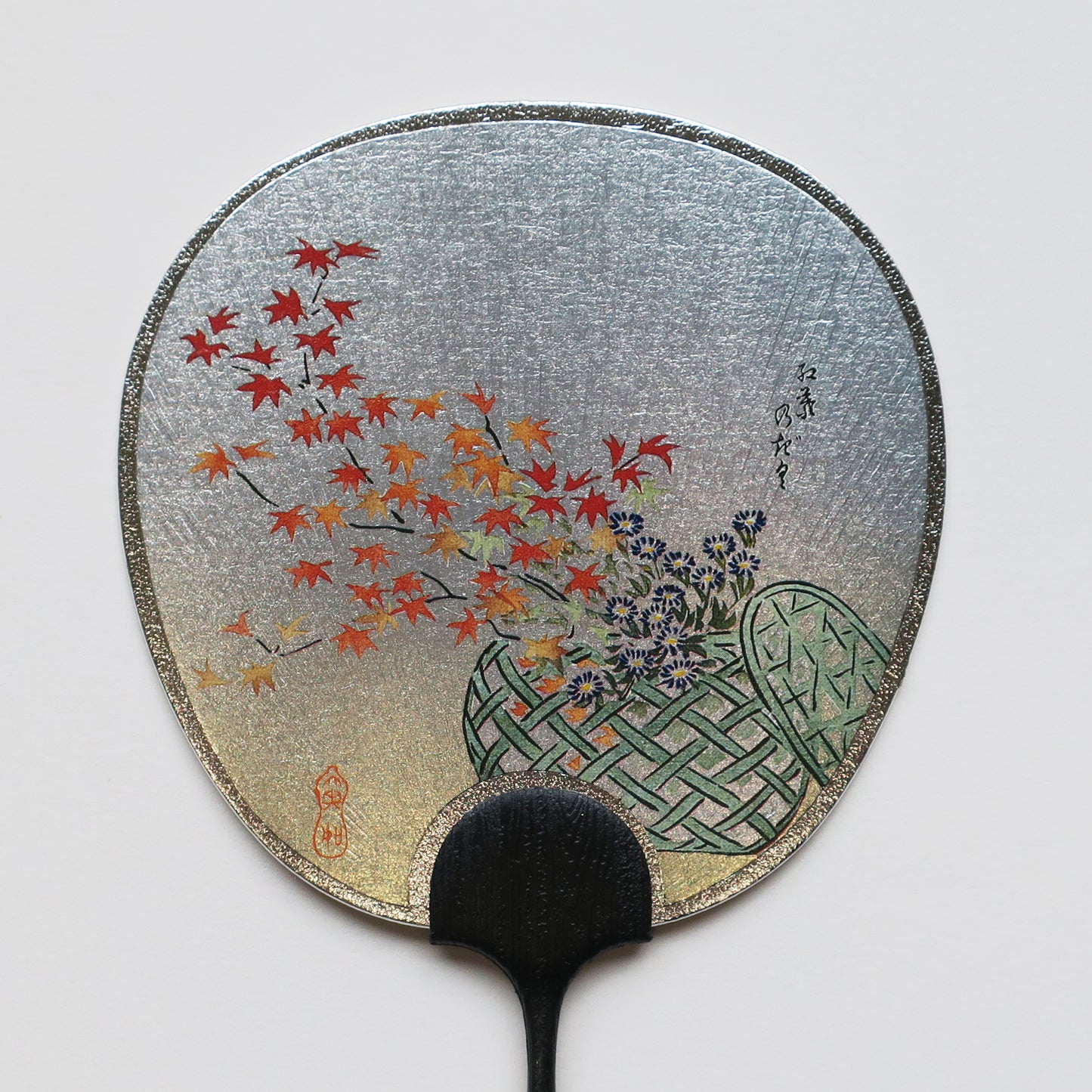 Small Uchiwa Fan Greeting Card - Flower basket