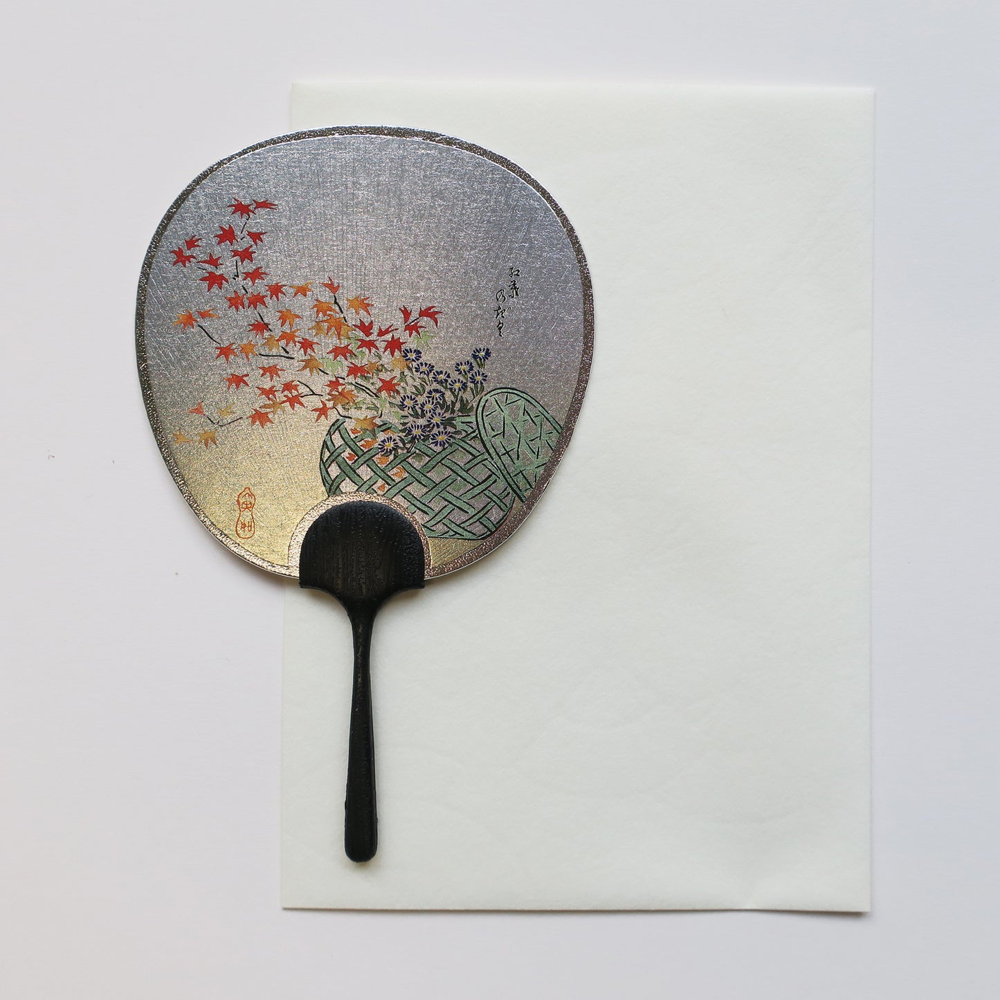 Small Uchiwa Fan Greeting Card - Flower basket