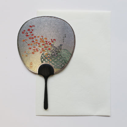 Small Uchiwa Fan Greeting Card - Flower basket
