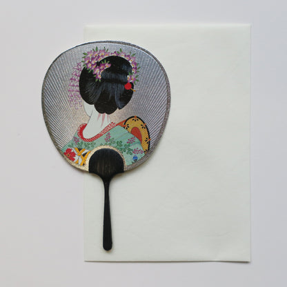 Tarjeta de felicitación pequeña para abanico Uchiwa - Vestido floral 