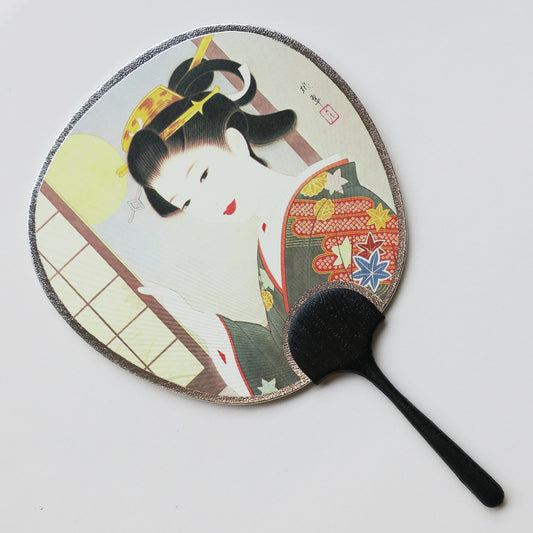 Small Uchiwa Fan Greeting Card - Woman by the window