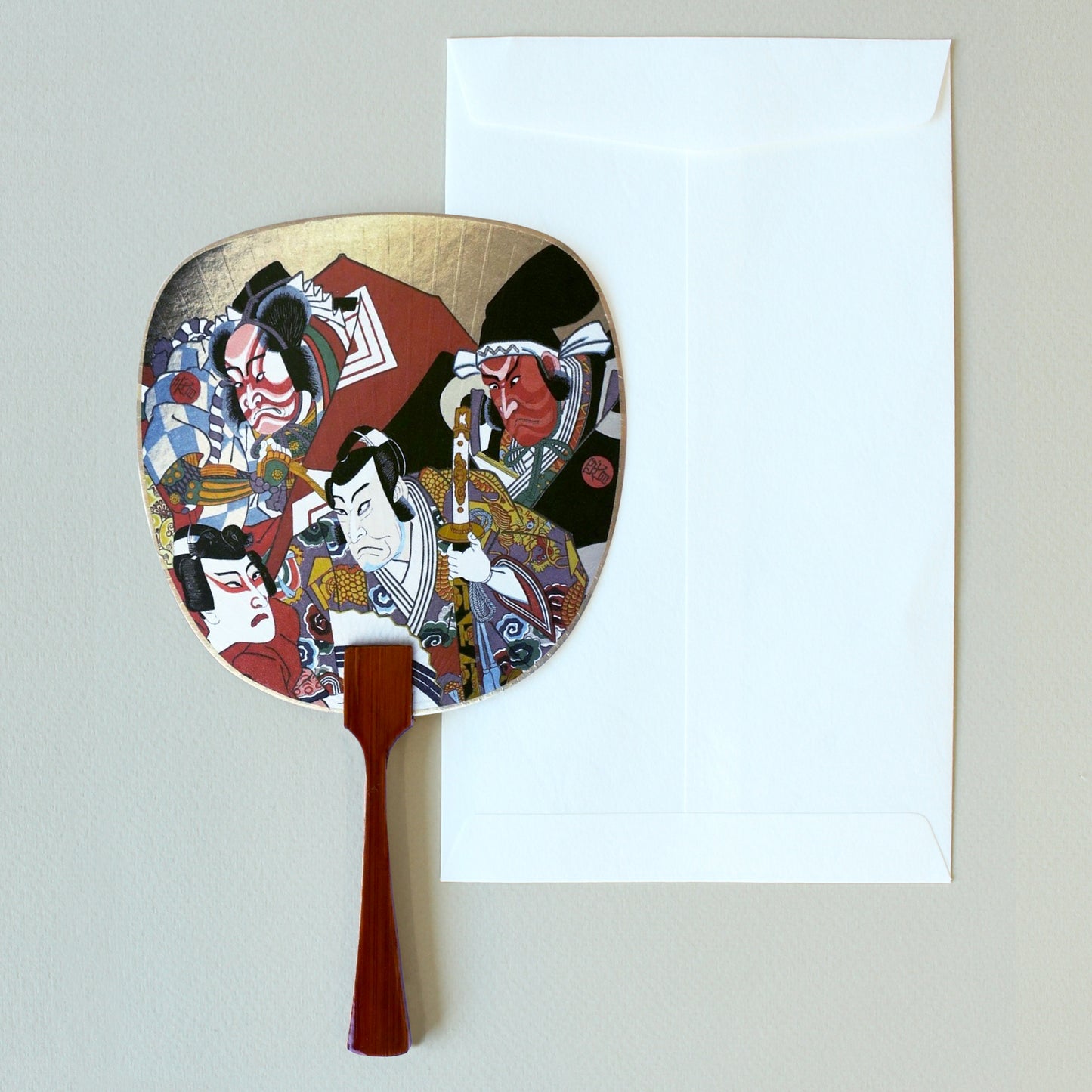 Uchiwa-fan Greeting Card - Four Ukiyo-e Kabuki Actors - Cards - Lavender Home London
