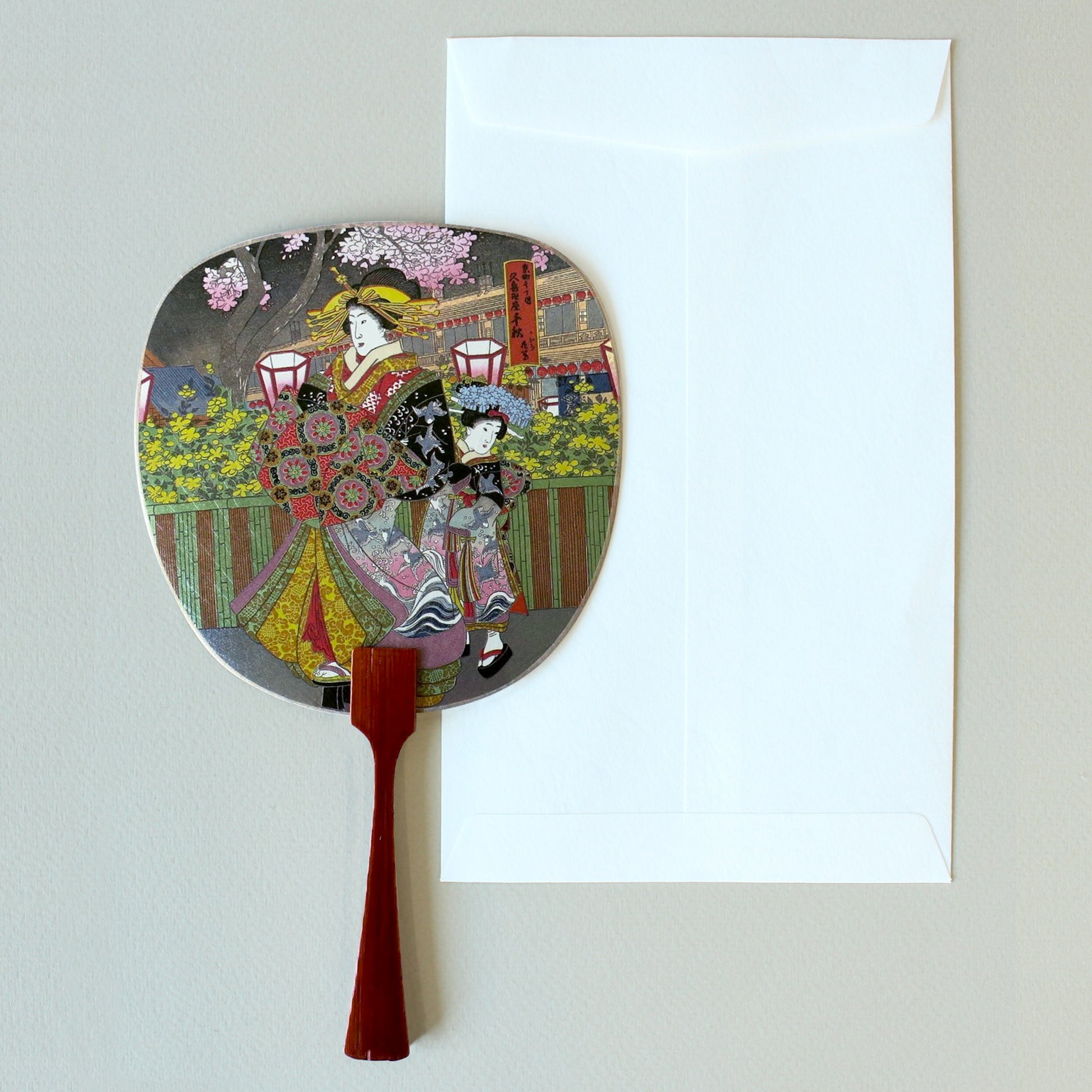 Uchiwa-fan Greeting Card - Ukiyo-e Mother and Daughter - Cards - Lavender Home London