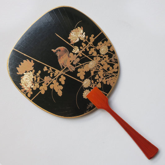 Uchiwa Fan Greeting Card - Bird and Flower