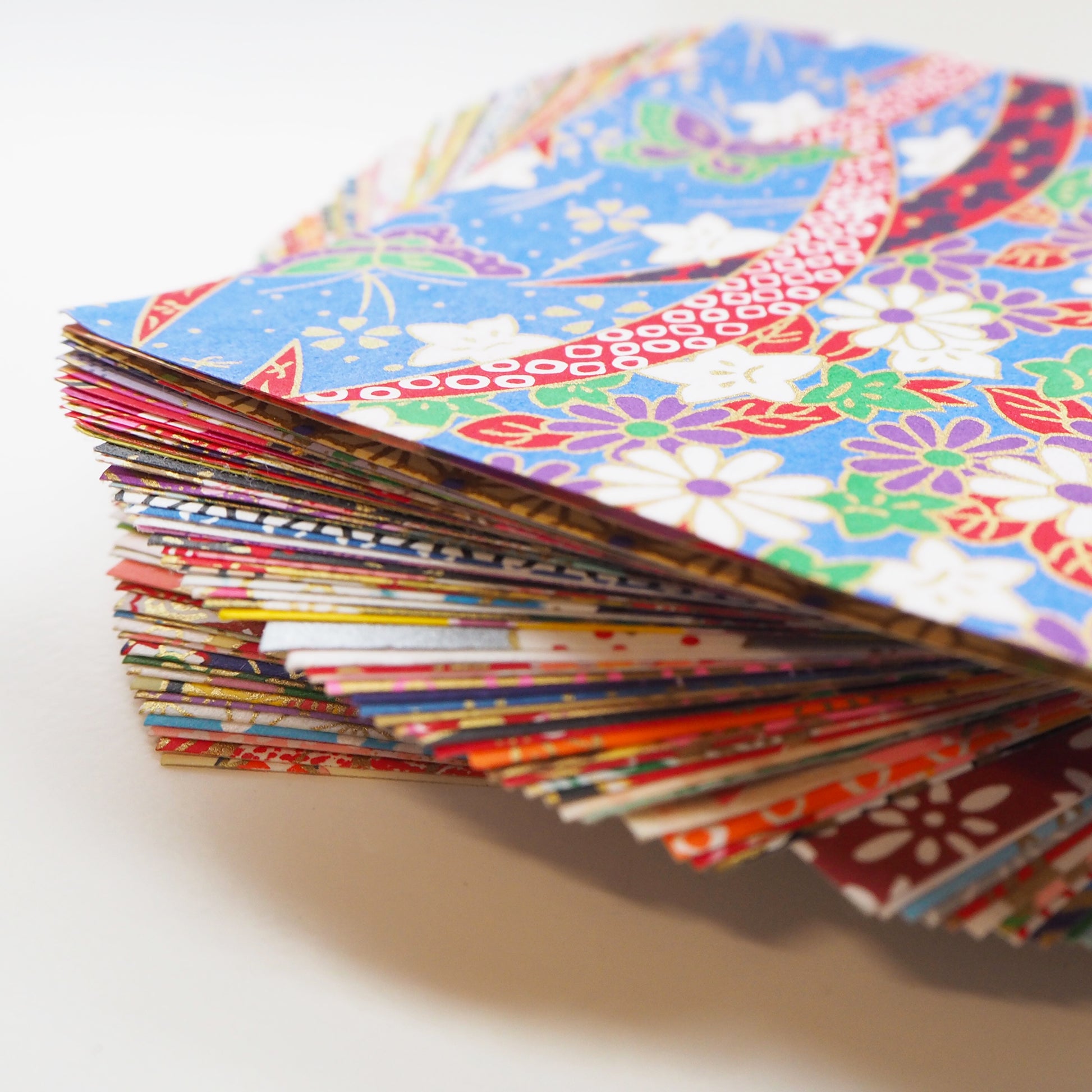 100 Sheets 9x9cm Mixed Colours Japanese Yuzen Washi Origami Paper - washi paper - Lavender Home London