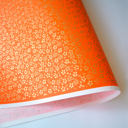 Yuzen Washi Wrapping Paper HZ-018 - Gold Cherry Blossom Orange - washi paper - Lavender Home London