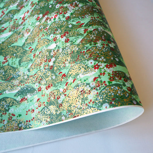 Yuzen Washi Wrapping Paper HZ-031 - Mint Green Garden - washi paper - Lavender Home London