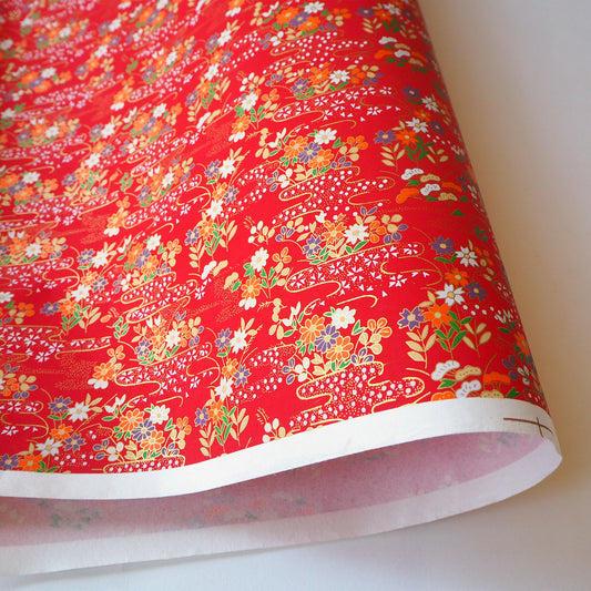 Yuzen Washi Wrapping Paper HZ-104 - Red Flower Field - washi paper - Lavender Home London