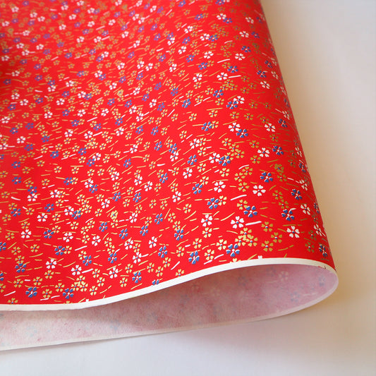 Yuzen Washi Wrapping Paper HZ-116 - Small Cherry Blossom Red - washi paper - Lavender Home London