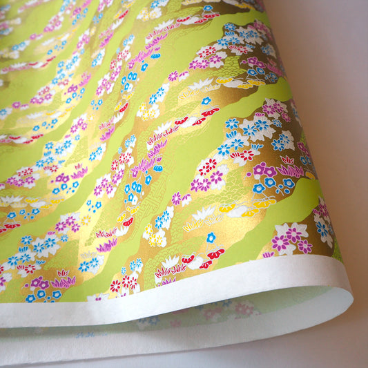 Yuzen Washi Wrapping Paper HZ-164 - Gold Flower Field - washi paper - Lavender Home London
