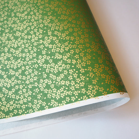 Yuzen Washi Wrapping Paper HZ-166 - Small Gold Cherry Blossom Matcha - washi paper - Lavender Home London