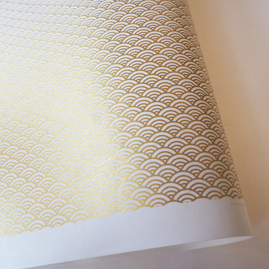 Yuzen Washi Wrapping Paper HZ-191 - Gold Sea Waves White - washi paper - Lavender Home London