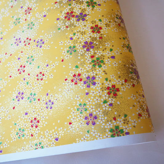 Yuzen Washi Wrapping Paper HZ-223 - Cherry Blossom Yellow - washi paper - Lavender Home London