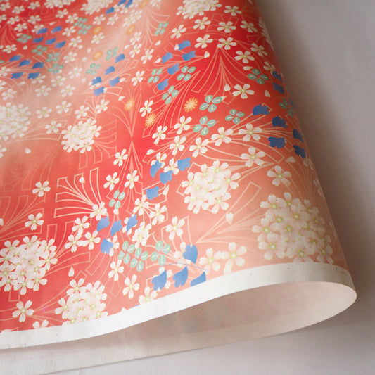 Yuzen Washi Wrapping Paper HZ-245 - Cherry Blossom & Clovers Red - washi paper - Lavender Home London