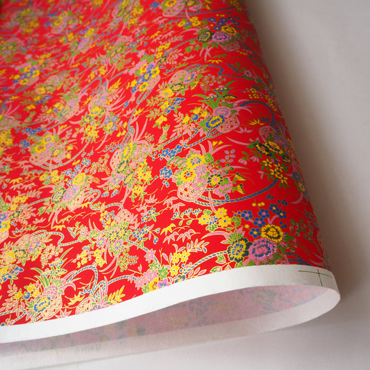 Yuzen Washi Wrapping Paper HZ-254 - Flower Bouquet Red - washi paper - Lavender Home London