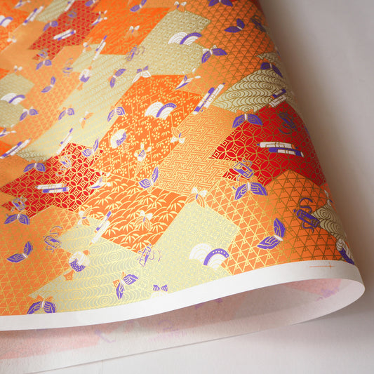Yuzen Washi Wrapping Paper HZ-269 - Butterflies & Mixed Geometric - washi paper - Lavender Home London