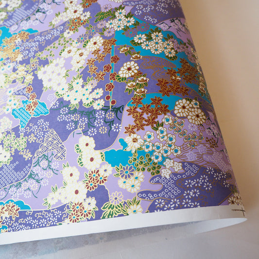 Yuzen Washi Wrapping Paper HZ-310 - Evening Flower Water Garden - washi paper - Lavender Home London