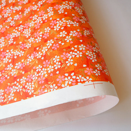 Yuzen Washi Wrapping Paper HZ-342 - Cherry Blossom Orange Shade - washi paper - Lavender Home London