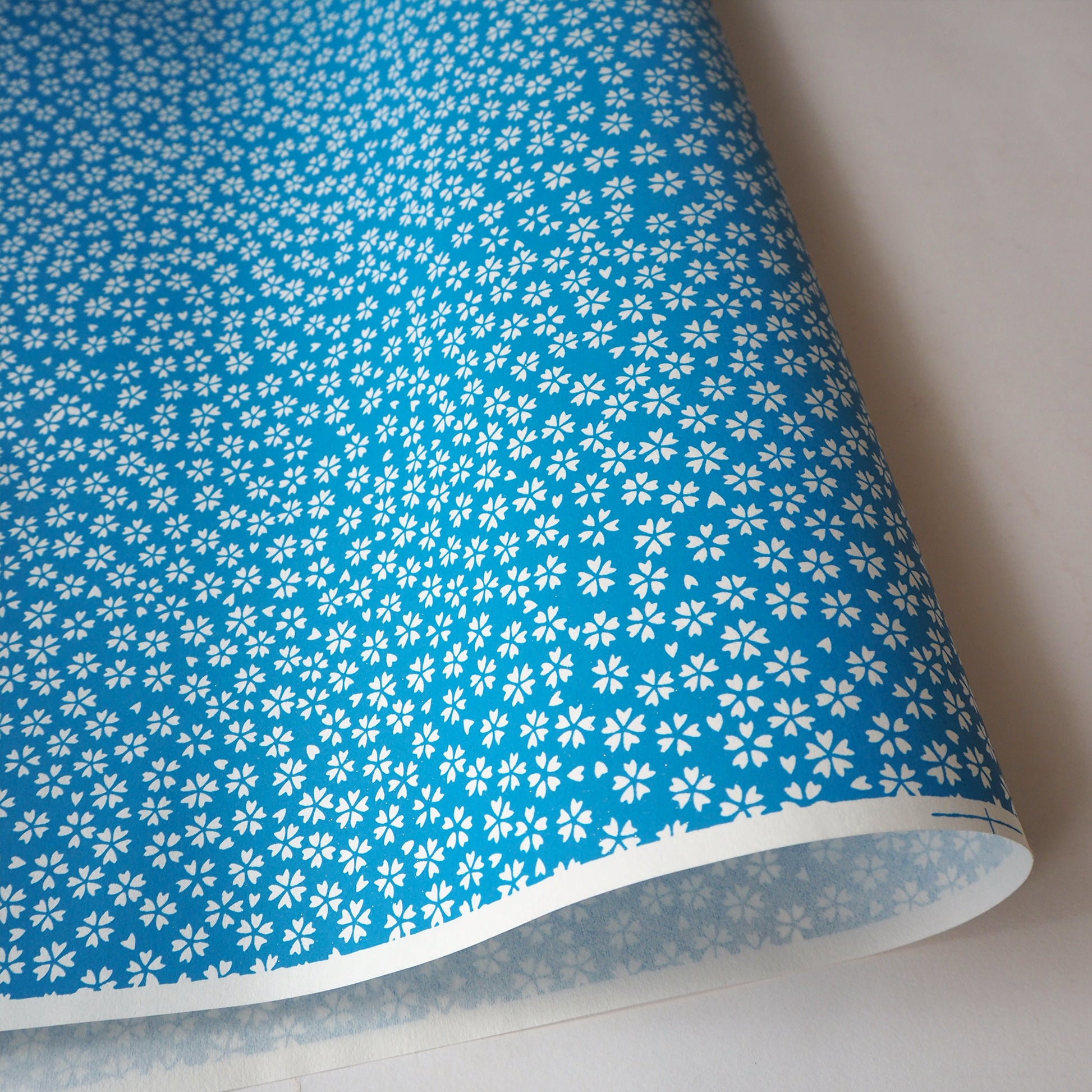 Yuzen Washi Wrapping Paper HZ-362 - Cherry Blossom Cerulean Blue - washi paper - Lavender Home London