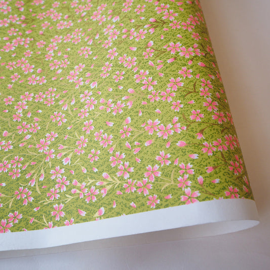 Yuzen Washi Wrapping Paper HZ-379 - Pink Cherry Blossom Matcha - washi paper - Lavender Home London
