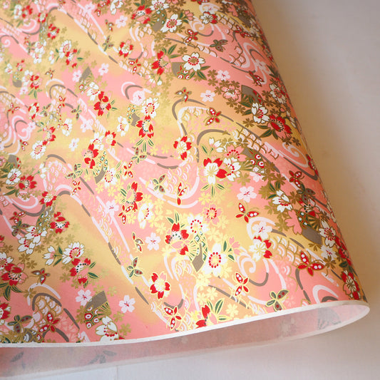 Yuzen Washi Wrapping Paper HZ-436 - Cherry Blossom & Butterflies - washi paper - Lavender Home London