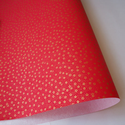 Yuzen Washi Wrapping Paper HZ-502 - Small Gold Cherry Blossom Red - washi paper - Lavender Home London