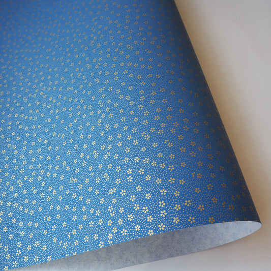 Yuzen Washi Wrapping Paper HZ-503 - Small Gold Cherry Blossom Blue - washi paper - Lavender Home London