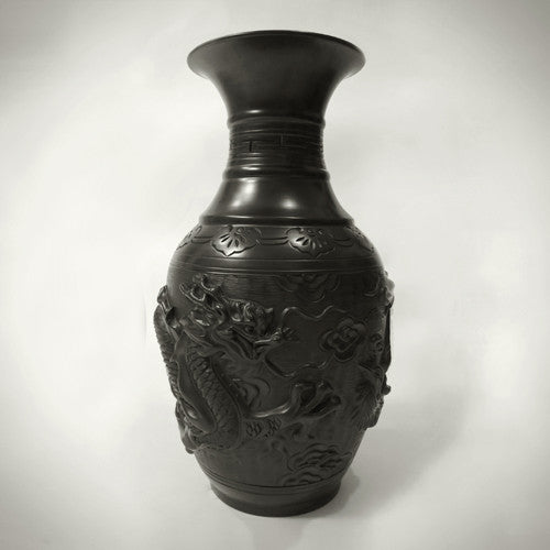 Traditional Chinese Handcrafted Black Clay - Large Dragon Vase - Homeware - Lavender Home London