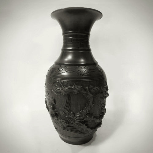 Traditional Chinese Handcrafted Black Clay - Large Dragon Vase - Homeware - Lavender Home London