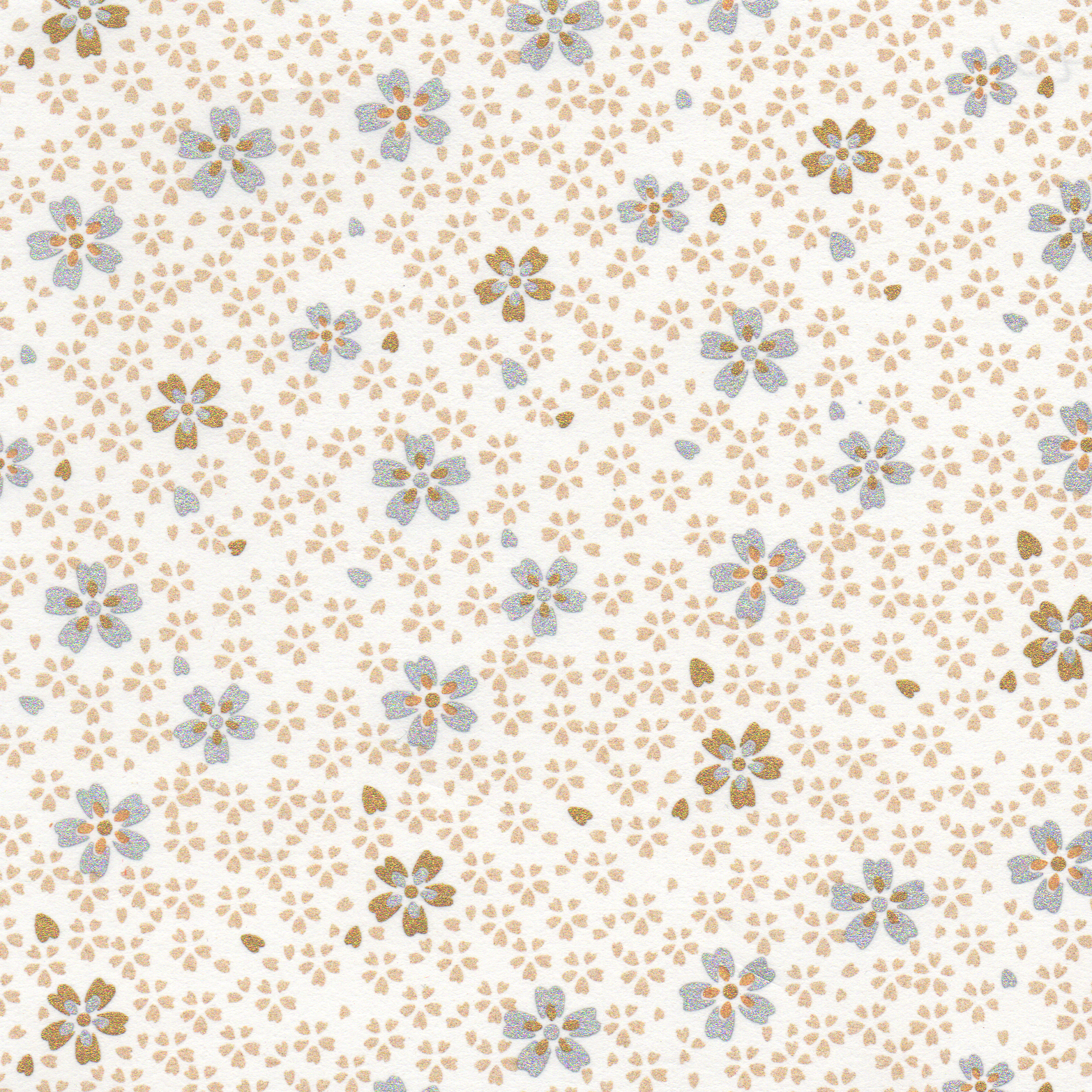 Pack of 20 Sheets 14x14cm Yuzen Washi Origami Paper HZ-157 - Small Gold Cherry Blossom White - washi paper - Lavender Home London