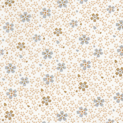 Pack of 20 Sheets 14x14cm Yuzen Washi Origami Paper HZ-157 - Small Gold Cherry Blossom White - washi paper - Lavender Home London