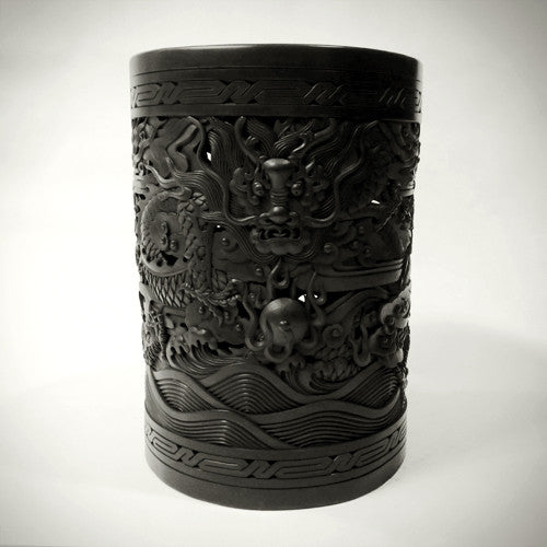 Traditional Chinese Handcrafted Black Clay - Scroll Painting Dragons Bucket - Homeware - Lavender Home London